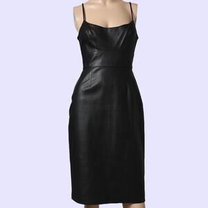 BCBGMAXAZRIA Black Vegan Leather Midi Pencil Dress